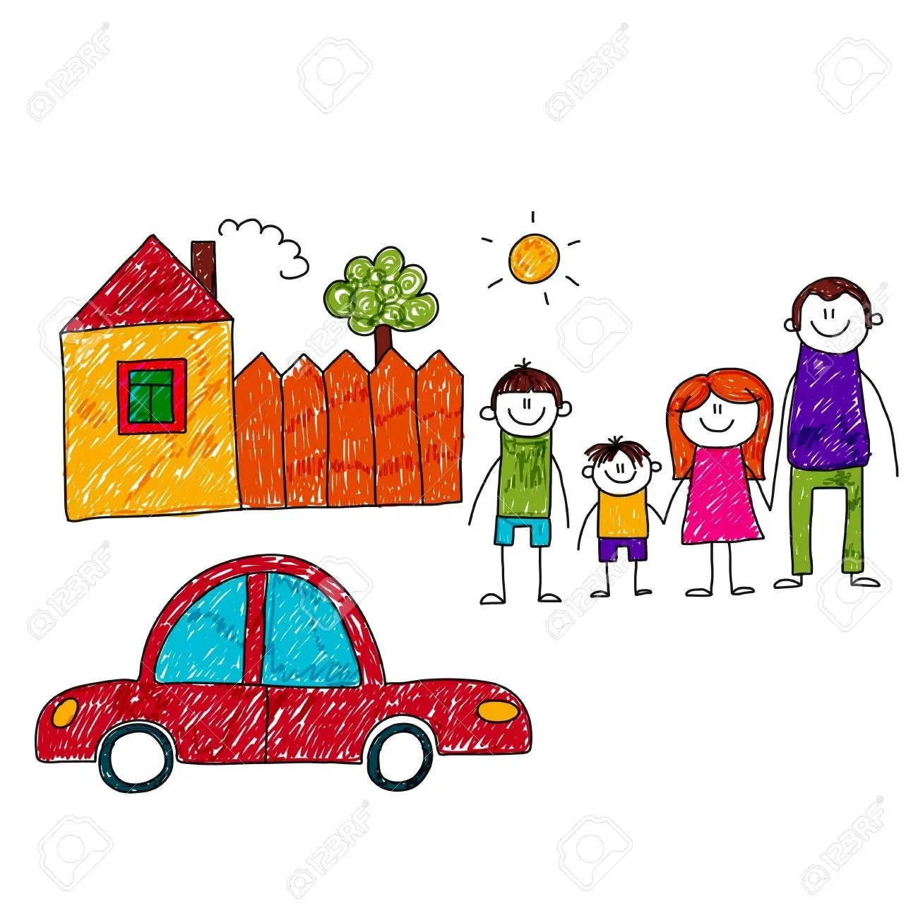 Рисование ребёнка дом, семья и машина